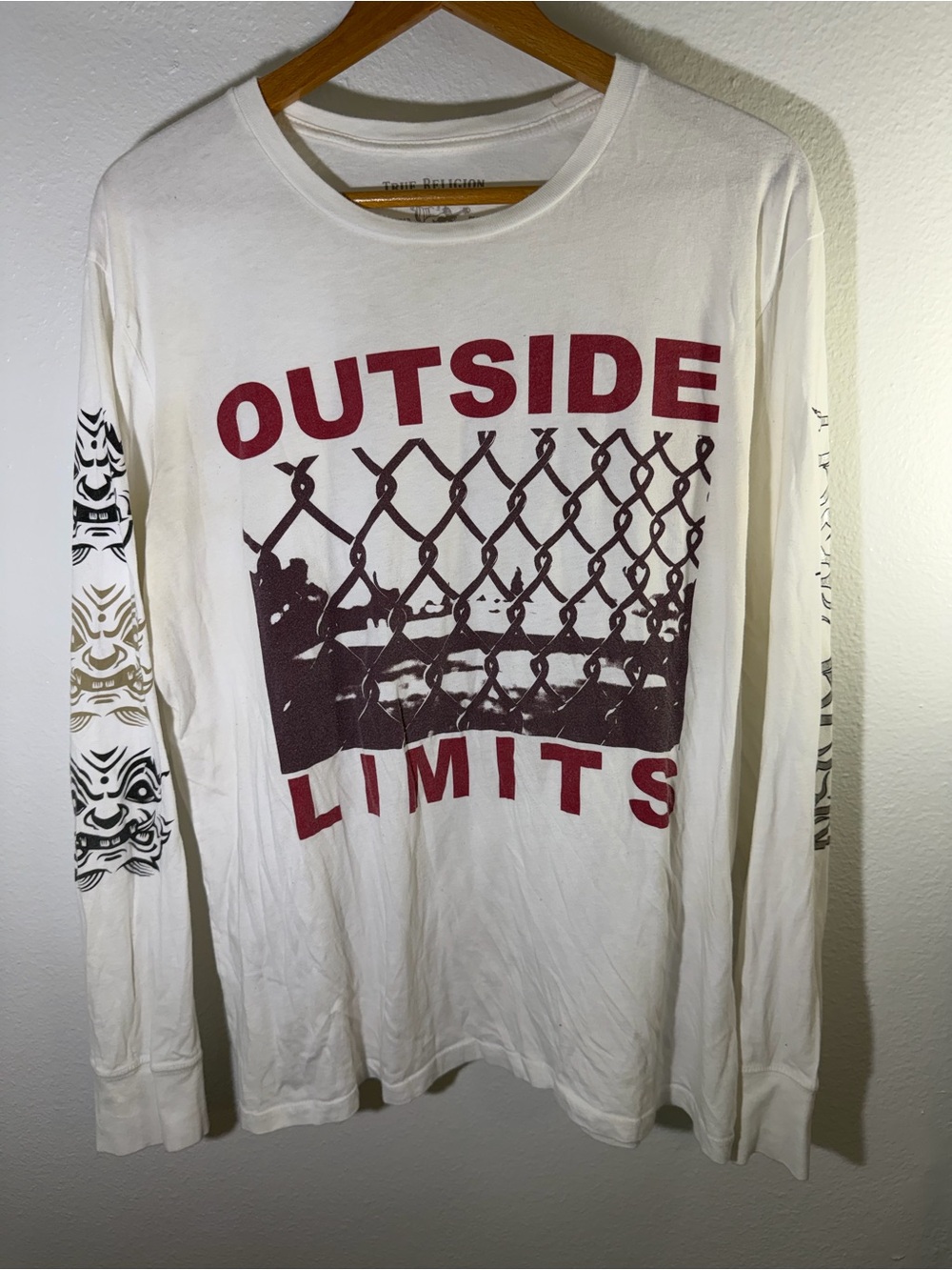 Mens True Religion White Outside Limits Graphic Long Sleeve Tee Shirt L